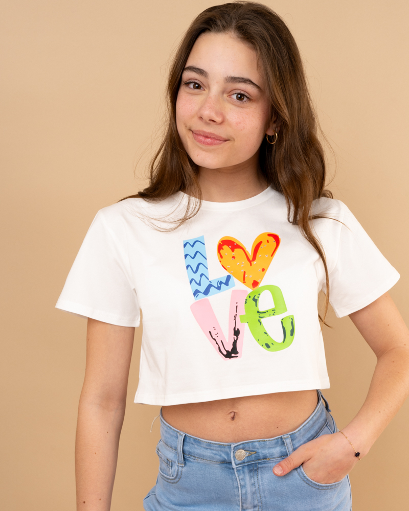 T-shirt crop top love strass
