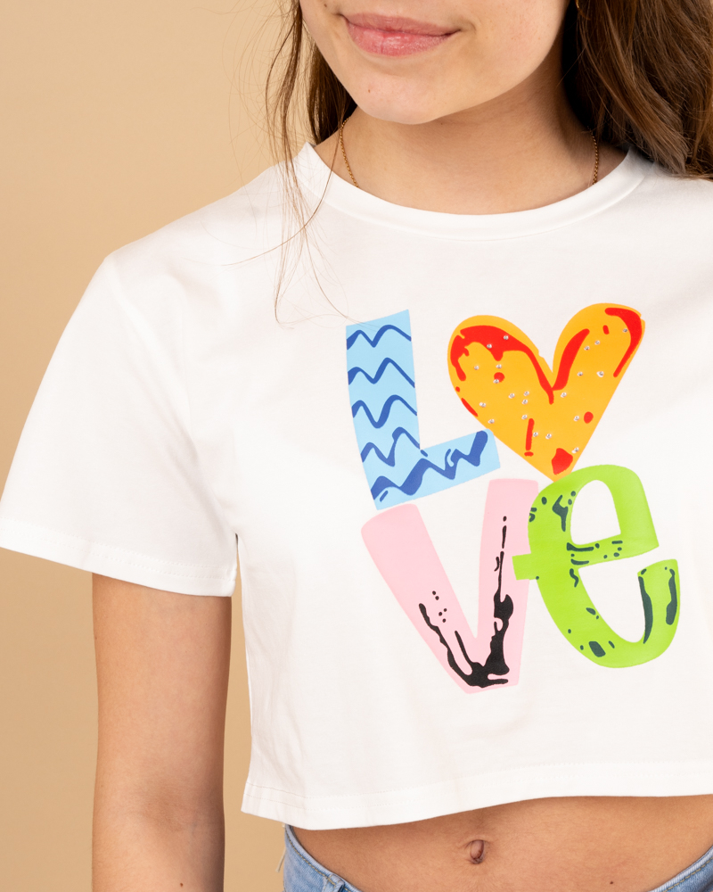 T-shirt crop top love strass