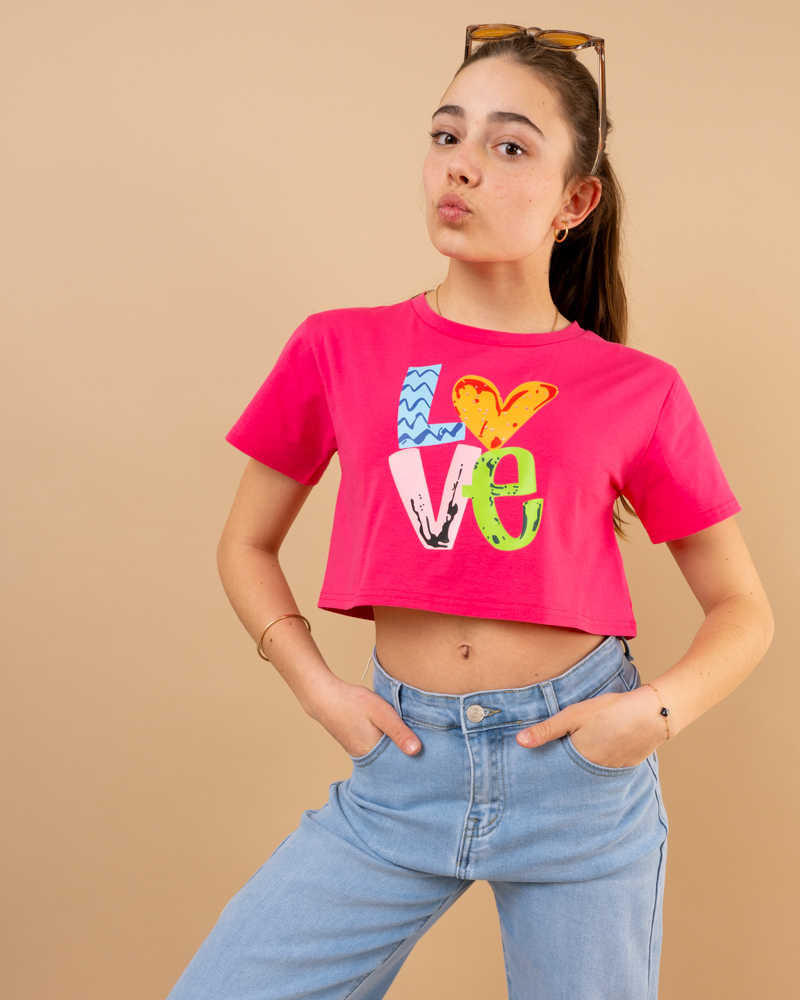T-shirt crop top love strass