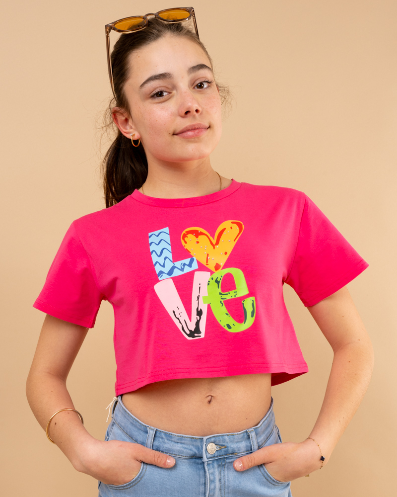 T-shirt crop top love strass