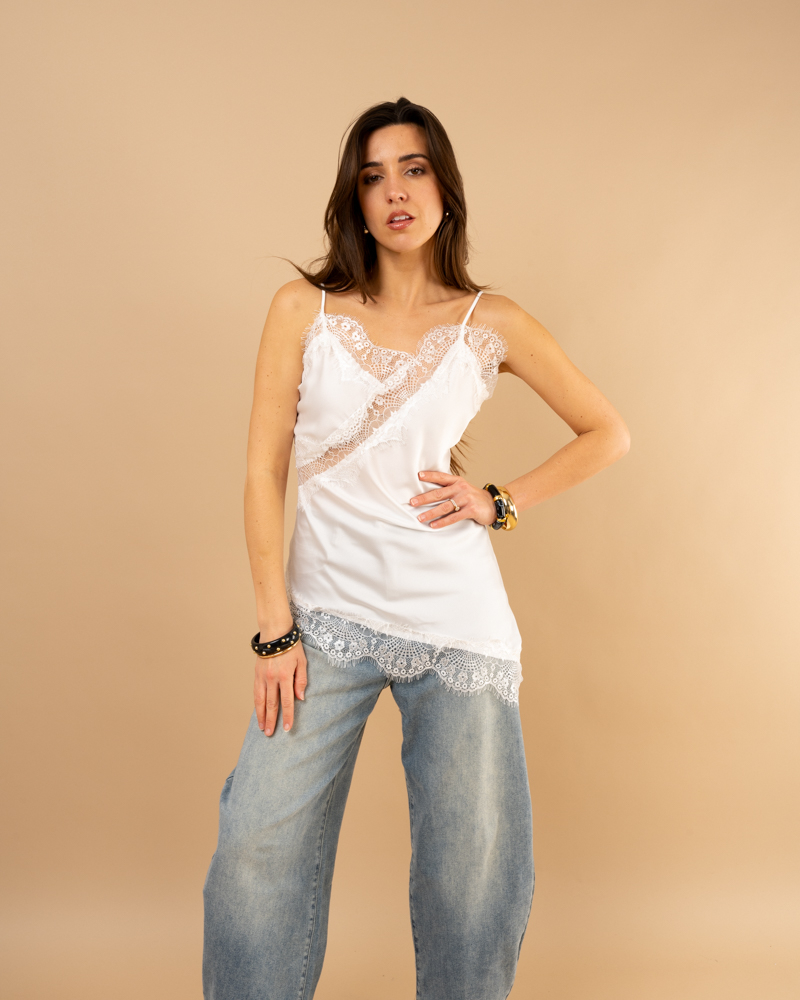 Débardeur dentelle asymétrique