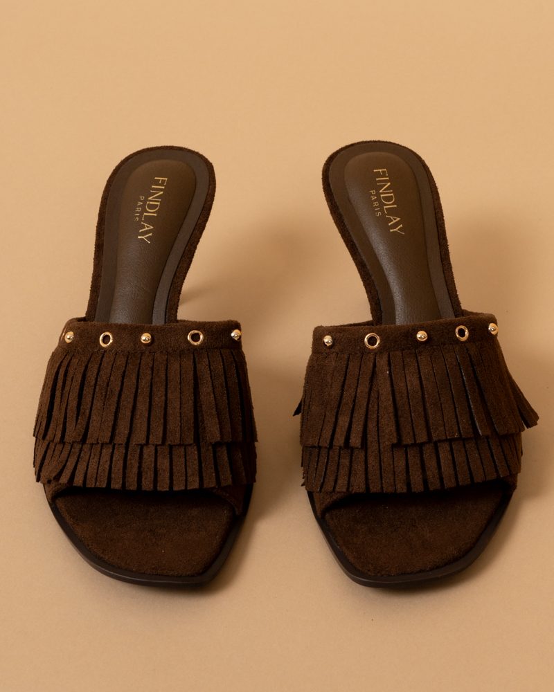Mules talons franges