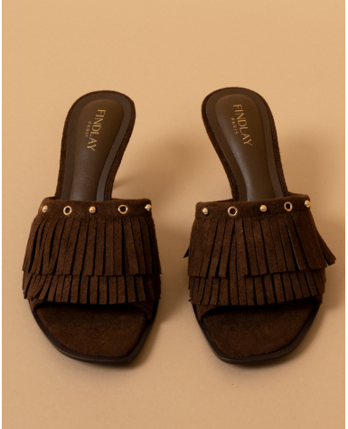 Mules talons franges