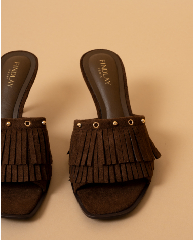 Mules talons franges
