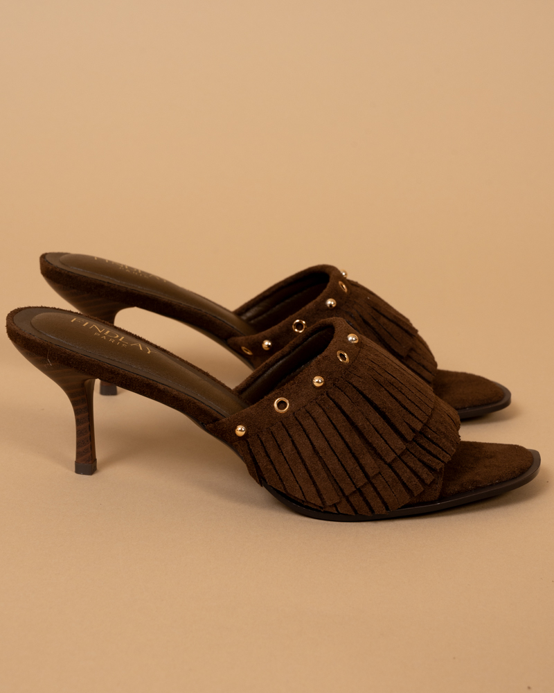 Mules talons franges