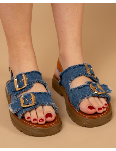 Sandales double brides jean