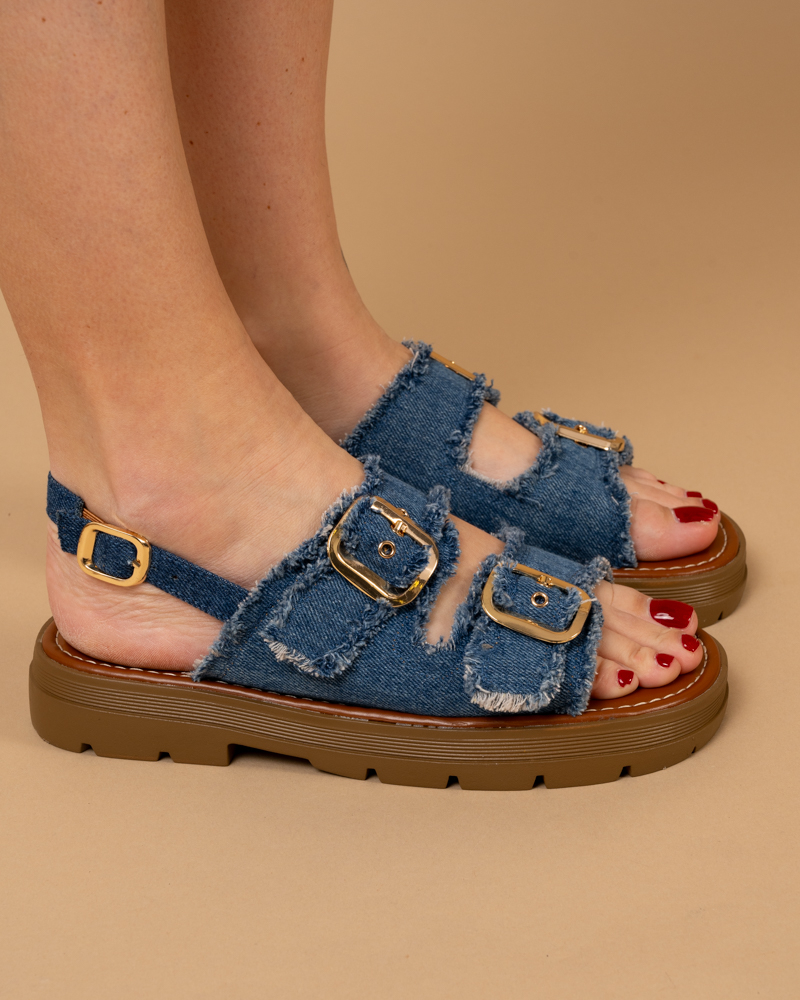 Sandales double brides jean