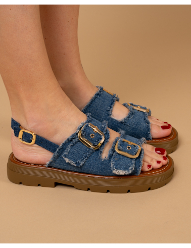 Sandales double brides jean