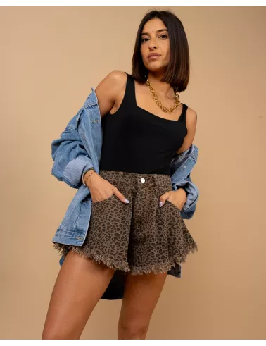 Short léopard franges