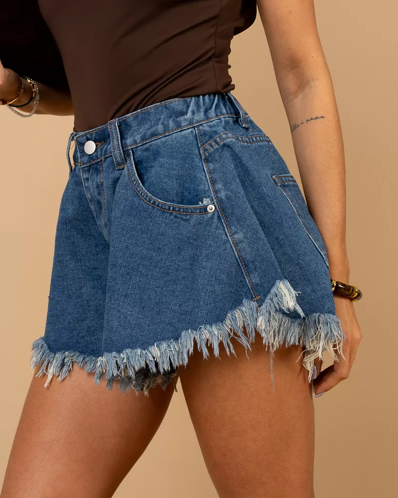 Short jean franges