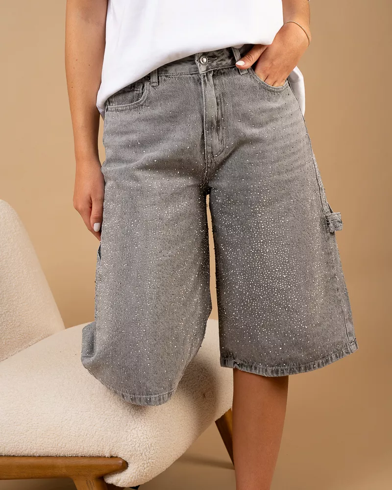 Bermuda jean gris strass
