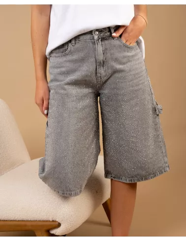 Bermuda jean gris strass