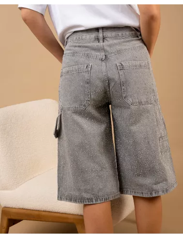 Bermuda jean gris strass