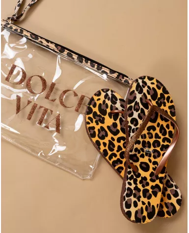 Pochette tongs léopard