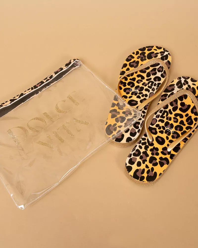 Pochette tongs léopard