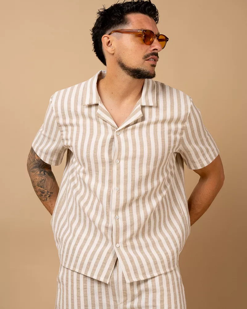 Chemise rayures beige