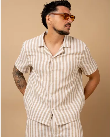 Chemise rayures beige