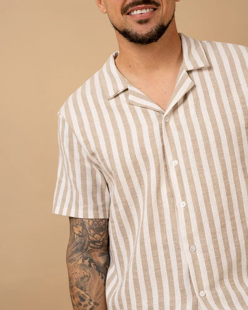 Chemise rayures beige