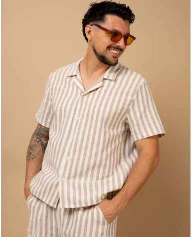 Chemise rayures beige