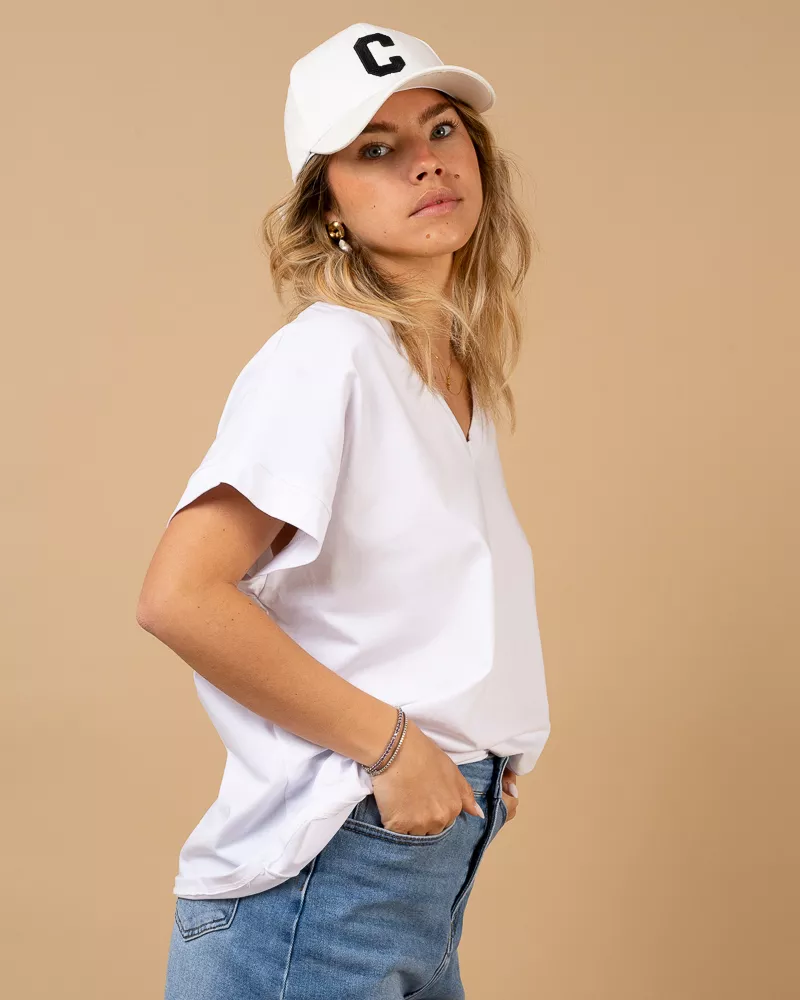 T-shirt blanc col v
