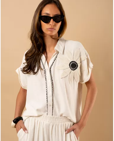 Chemise lin fleurs