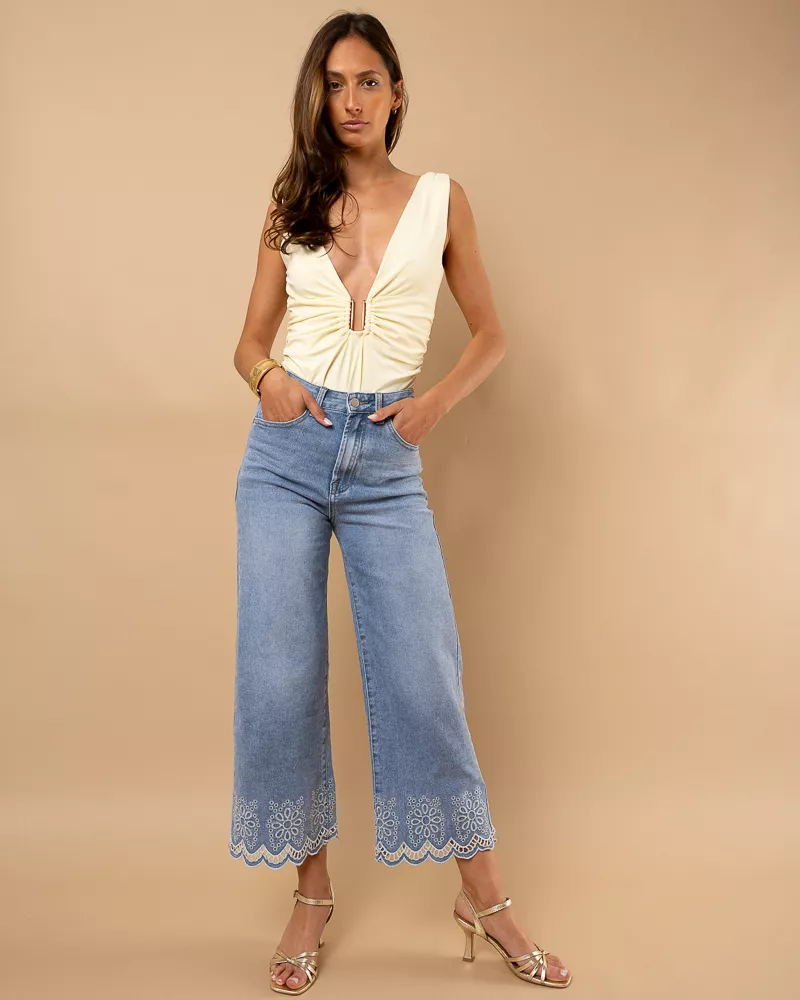 Jean bas broderie fleurs