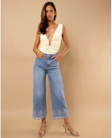 Jean bas broderie fleurs