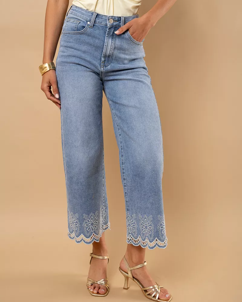 Jean bas broderie fleurs