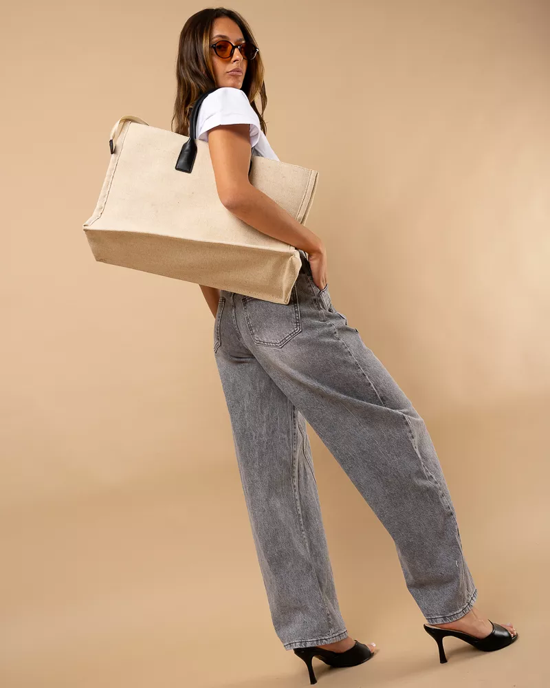 Jean gris boutons décalés