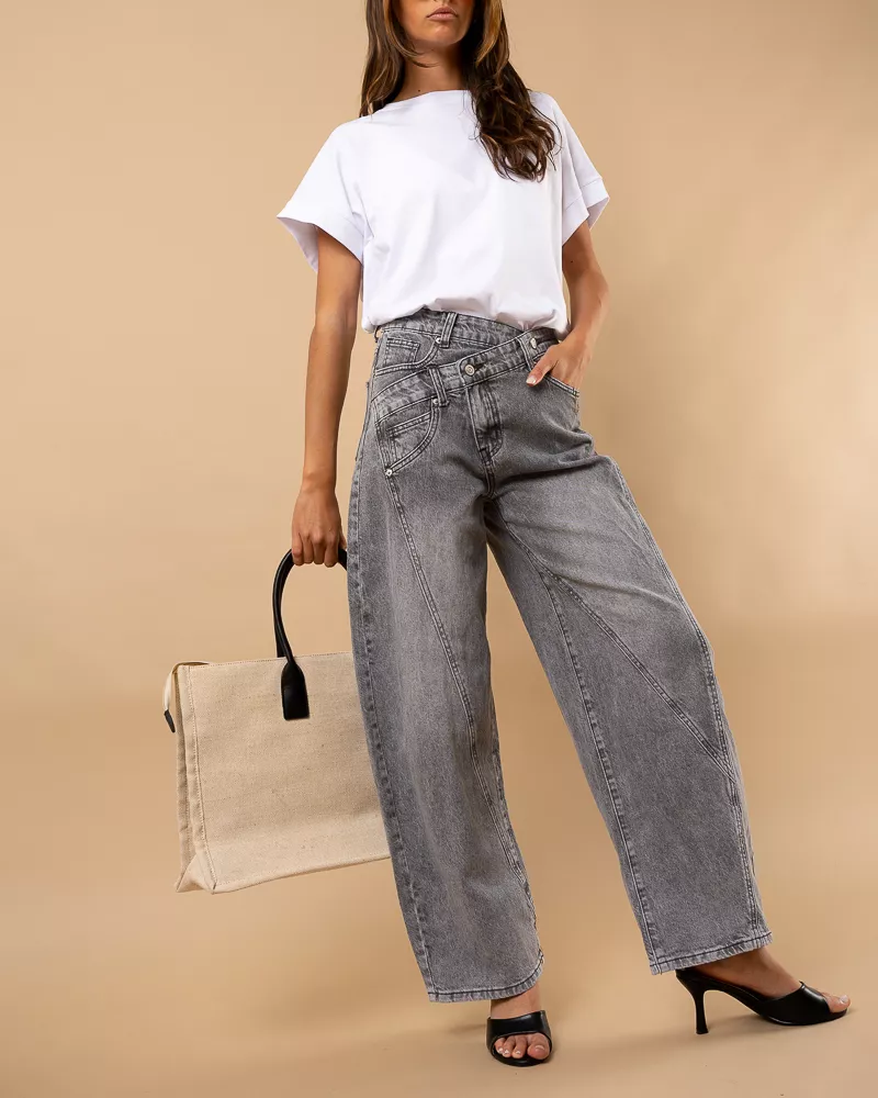 Jean gris boutons décalés