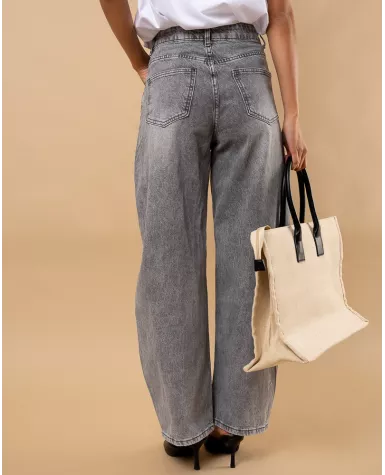 Jean gris boutons décalés