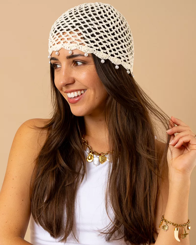 Bonnet macramé perles