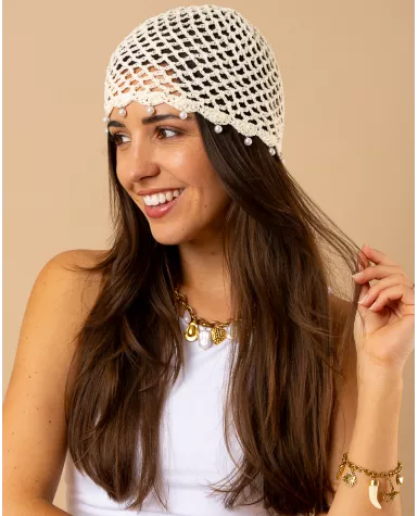 Bonnet macramé perles