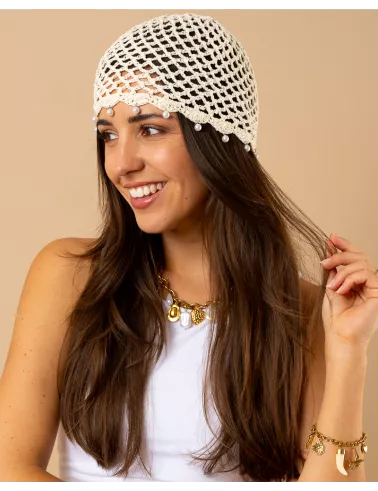 Bonnet macramé perles