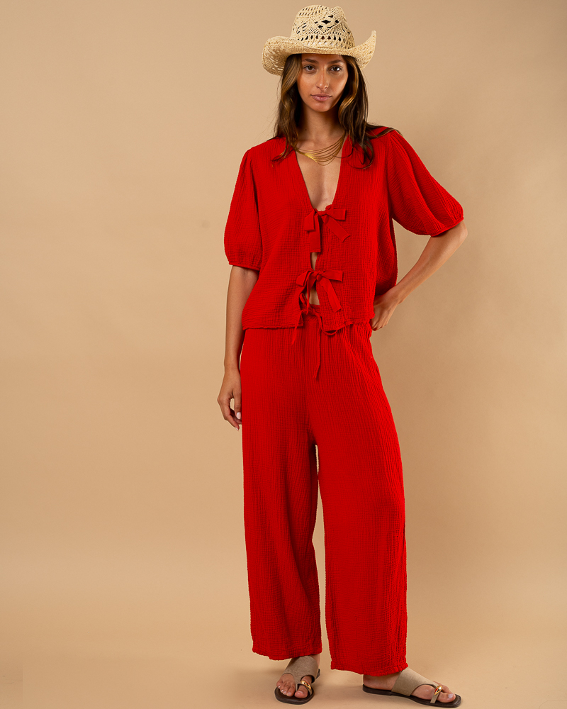 Blouse nœud gaze de coton Romane