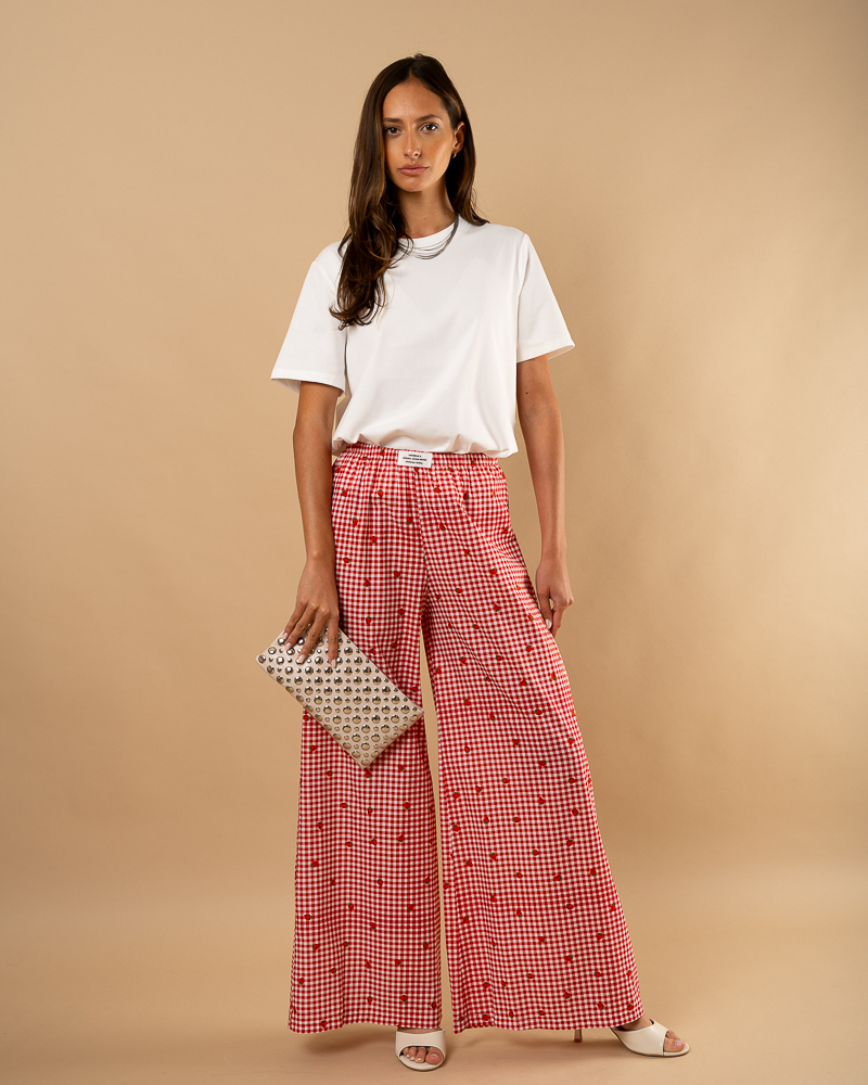 Pantalon vichy fraise