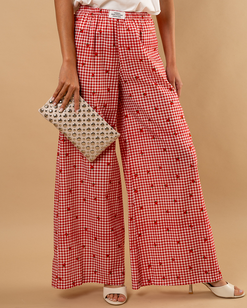 Pantalon vichy fraise
