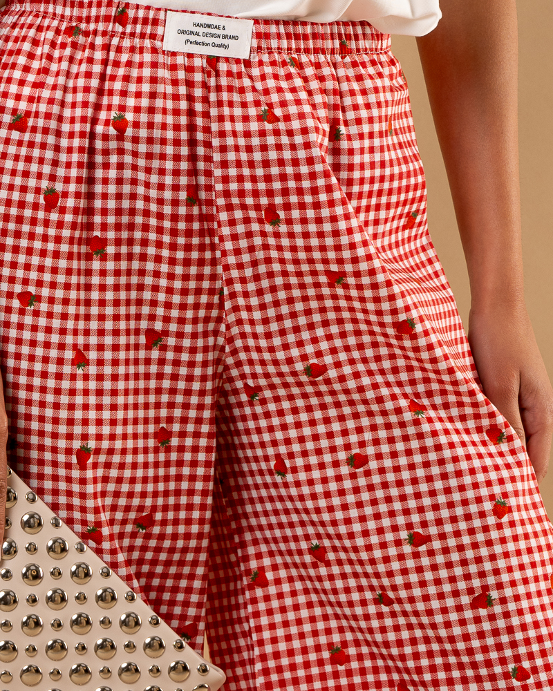 Pantalon vichy fraise