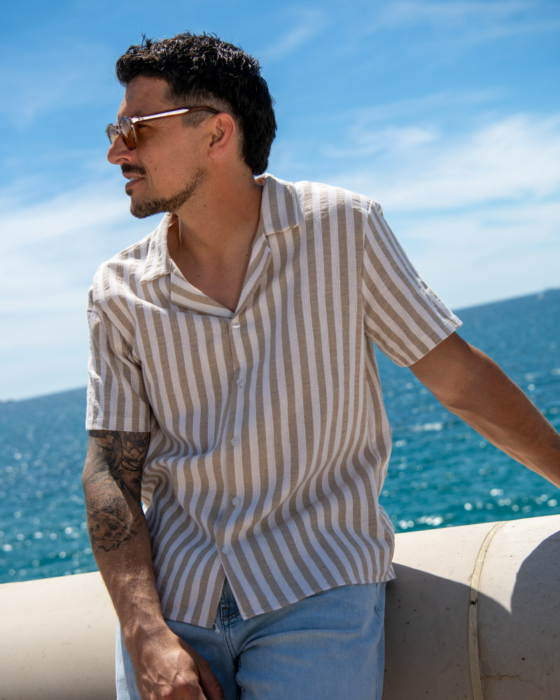 Chemise rayures beige