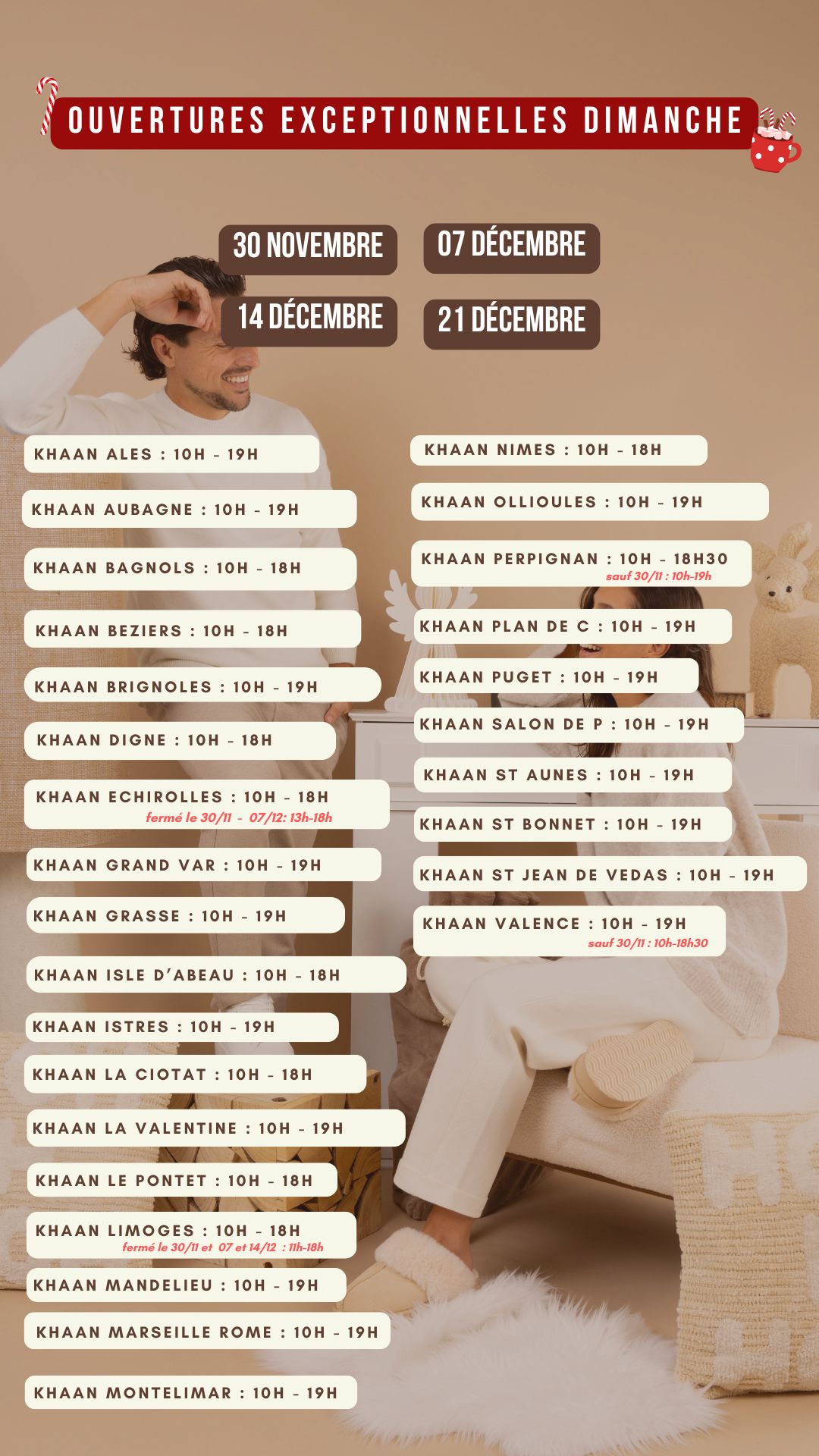 Ouvertures dimanches Decembre 2025